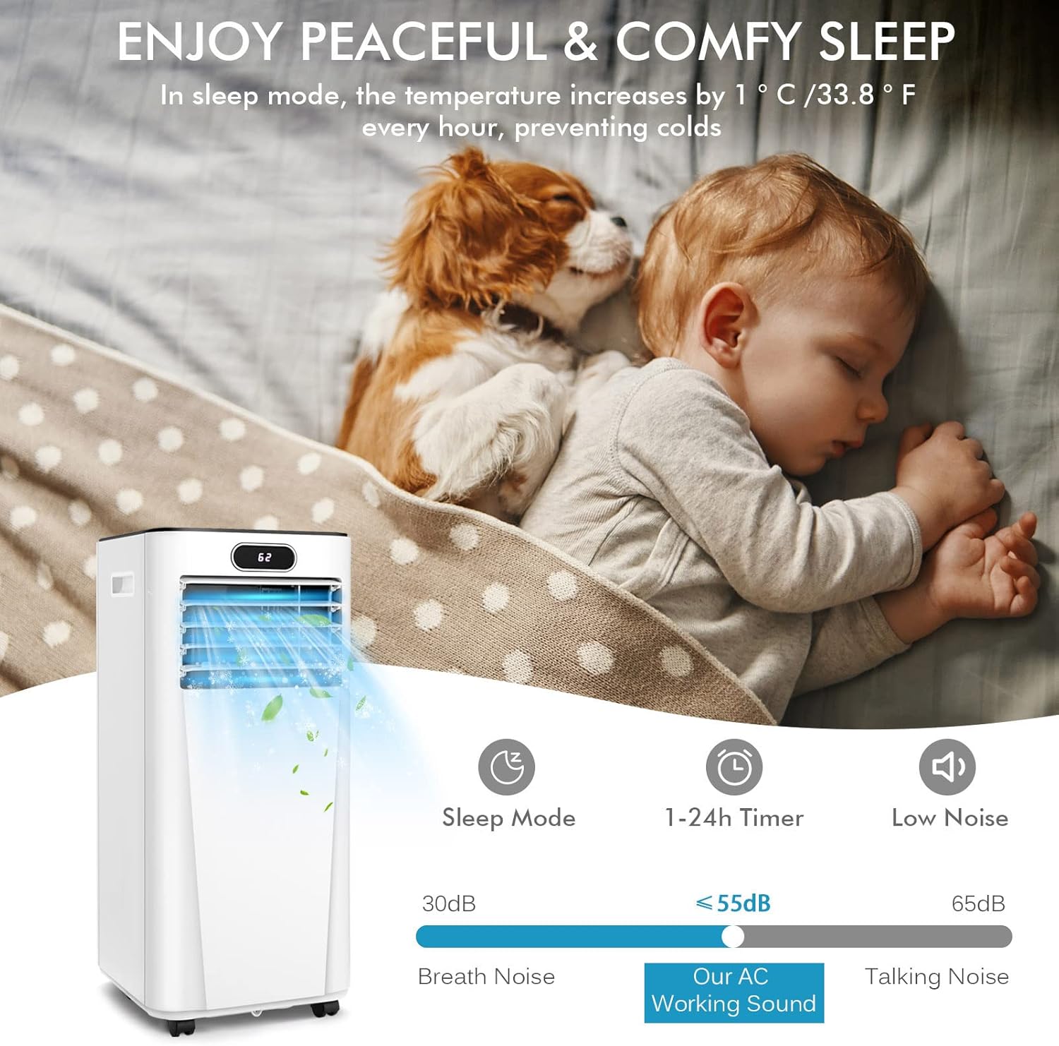 GOFLAME 10000BTU Portable Air Conditioner, 3-IN-1 Air Cooler & Dehumidifier with Remote Control, Sleep Mode, 2 Speeds and 24H Timer, Air Cooling Fan for Home & Office, White