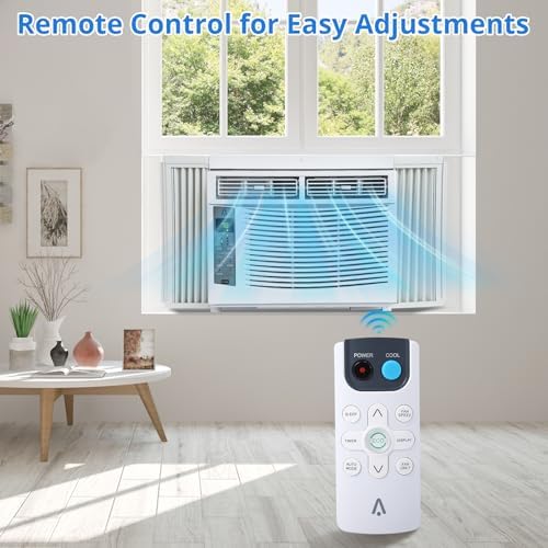 Window Air Conditioner 6000 BTU Smart, Cool Up to 250 Sq. Ft. with Remote WiFi Control, Energy Saving, Quiet, Dehumidification, Cooling, White for Office, Bedroom, Kitchen