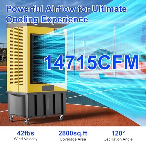 MEPTY 14715CFM Swamp Cooler, Evaporative Air Cooler with Continuous Auto Fill, Portable Evaporative Cooler for Commercial, Industrial, Garage, Patio Use, Outdoor Air Conditioners