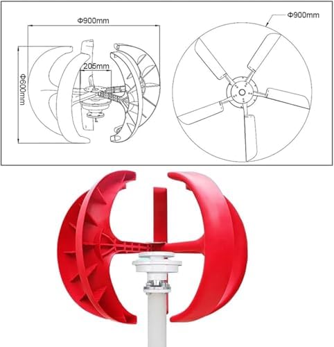 Horizontal Wind Turbine Generator Kits for Home Use - 400W 600W 800W 1000W 1200W, Quiet Vertical Design, 5 Blades with Battery Charging Controller