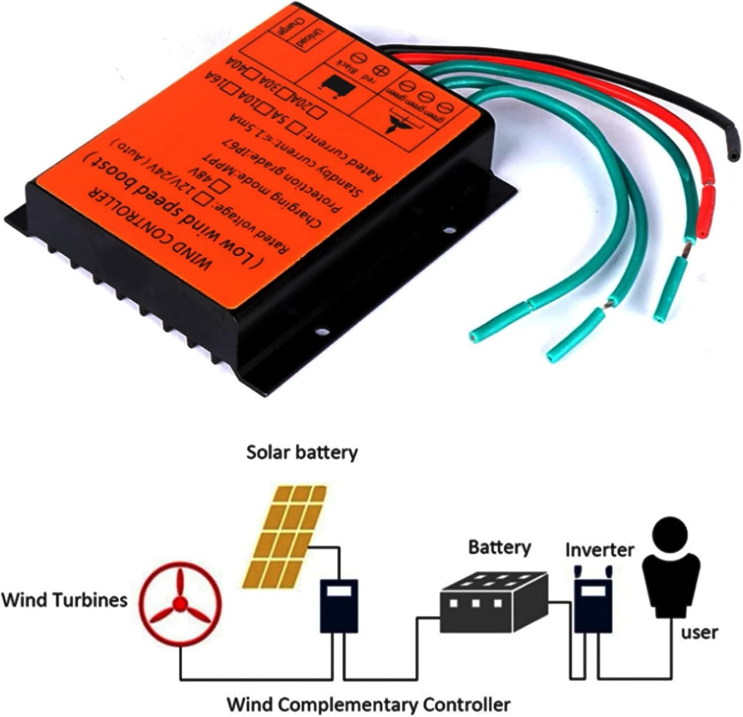 15000W 40A Wind Generator Charge Controller 12V 24V 48V 220V Windmill Alternator Battery Charger Controller for Wind Power Generation Systems,Yellow,12V