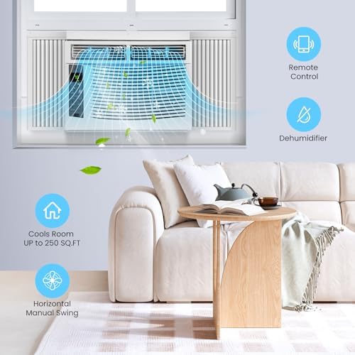 Window Air Conditioner 6000 Btu，Air Conditioner Window Unit Efficient Cools Up to 250 Square Feet，Window Ac Units with Remote, 3 Cooling & Fan Speeds, Window Install Kit