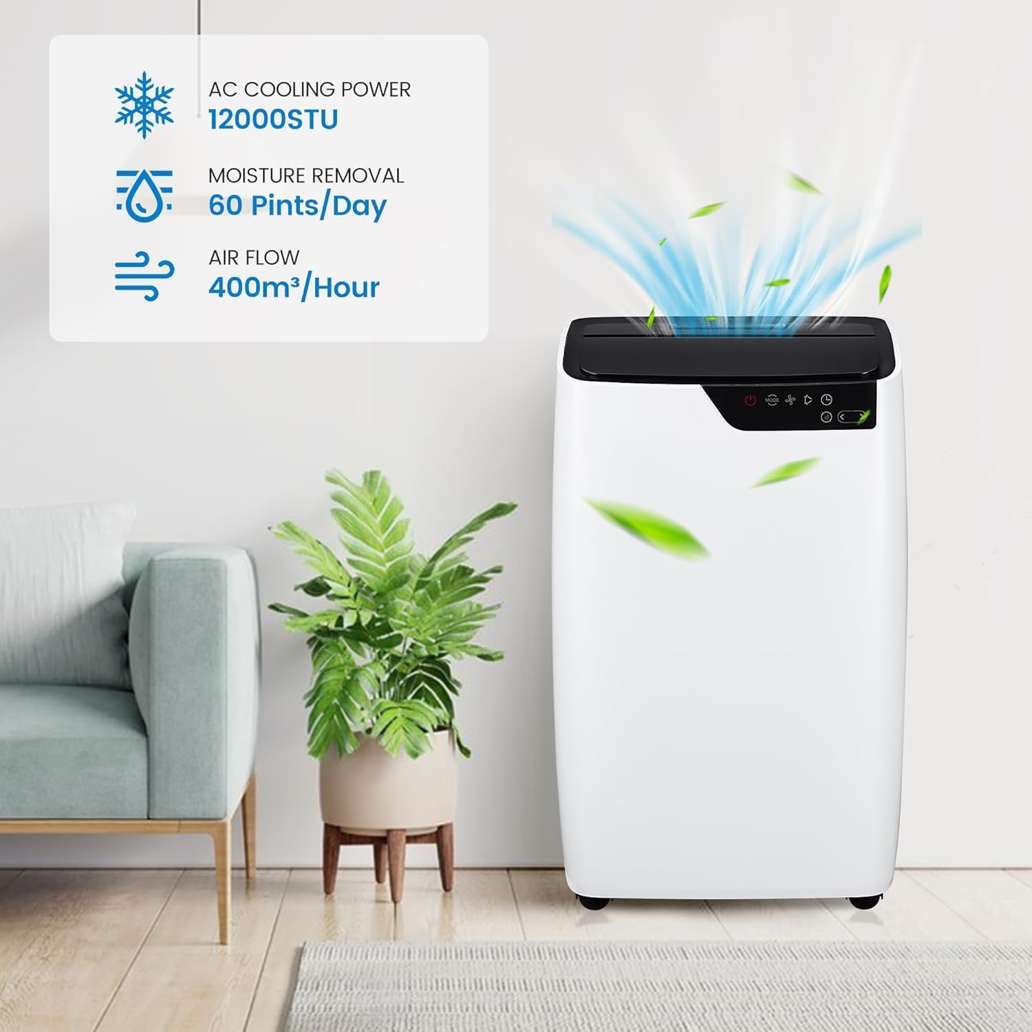 12,000 BTU Portable Air Conditioner - 3-In-1 Cooling for Spaces Up to 550 Sq.Ft With Remote, Timer & Easy Installation