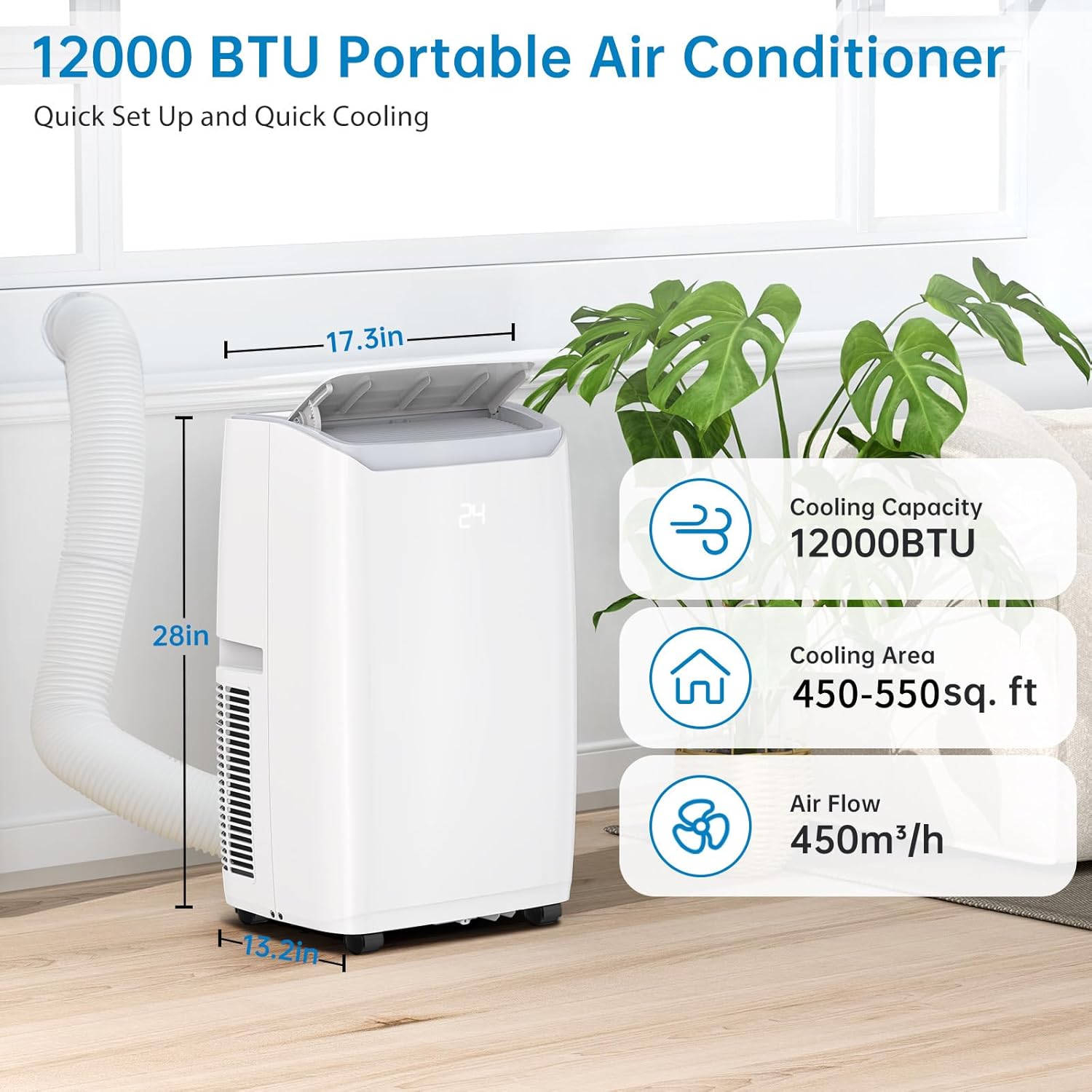 12,000 BTU Portable Air Conditioners/Portable Air Conditioners with Remote Control, Cooling Area Up to 350 sq.ft, 3 in 1 AC Portable Unit with Dehumidifier/Fan & Window Kit Included