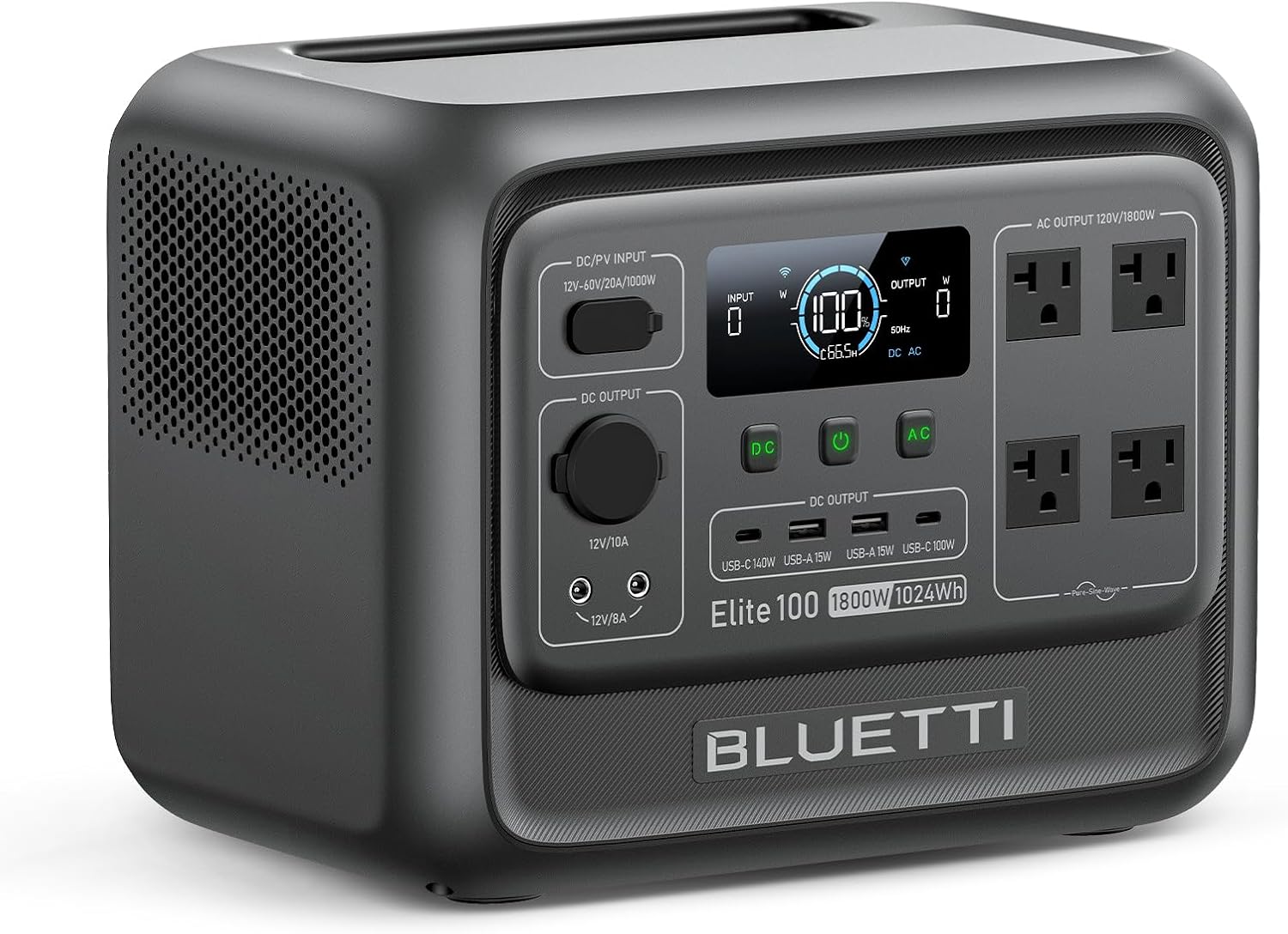 BLUETTI Elite 100 V2 (2025 New) Solar Generator, 1024Wh LFP Battery Backup w/ 4 1800W AC Outlets (3600W Surge), 35% Smaller, Portable Power for Camping, Outages, and UPS Backup (Solar Panel Optional)