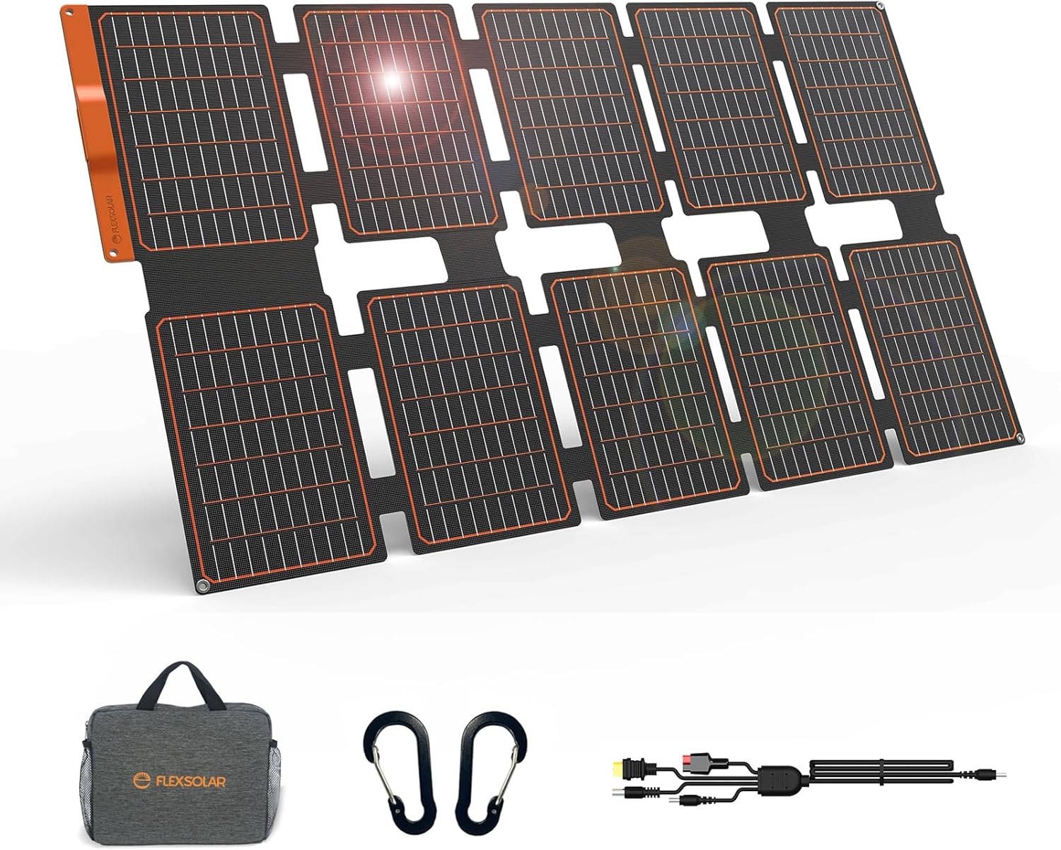 FlexSolar 100W Portable Solar Panels Chargers with PD3.0 USB-C,QC3.0 USB-A and DC Outputs Foldable IP67 Waterproof Power Emergency Camping for Small Power Station Generator,Phones, Power Banks