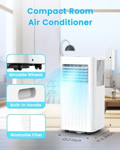 Joy Pebble 10000 BTU Portable Air Conditioners, 4 Modes portable AC with Cooling, Fan, Dehumidifier & Sleep Mode, Cooling up to 450 Sq.Ft. with 24H Timer/Digital Display/RC & Window Kit, White