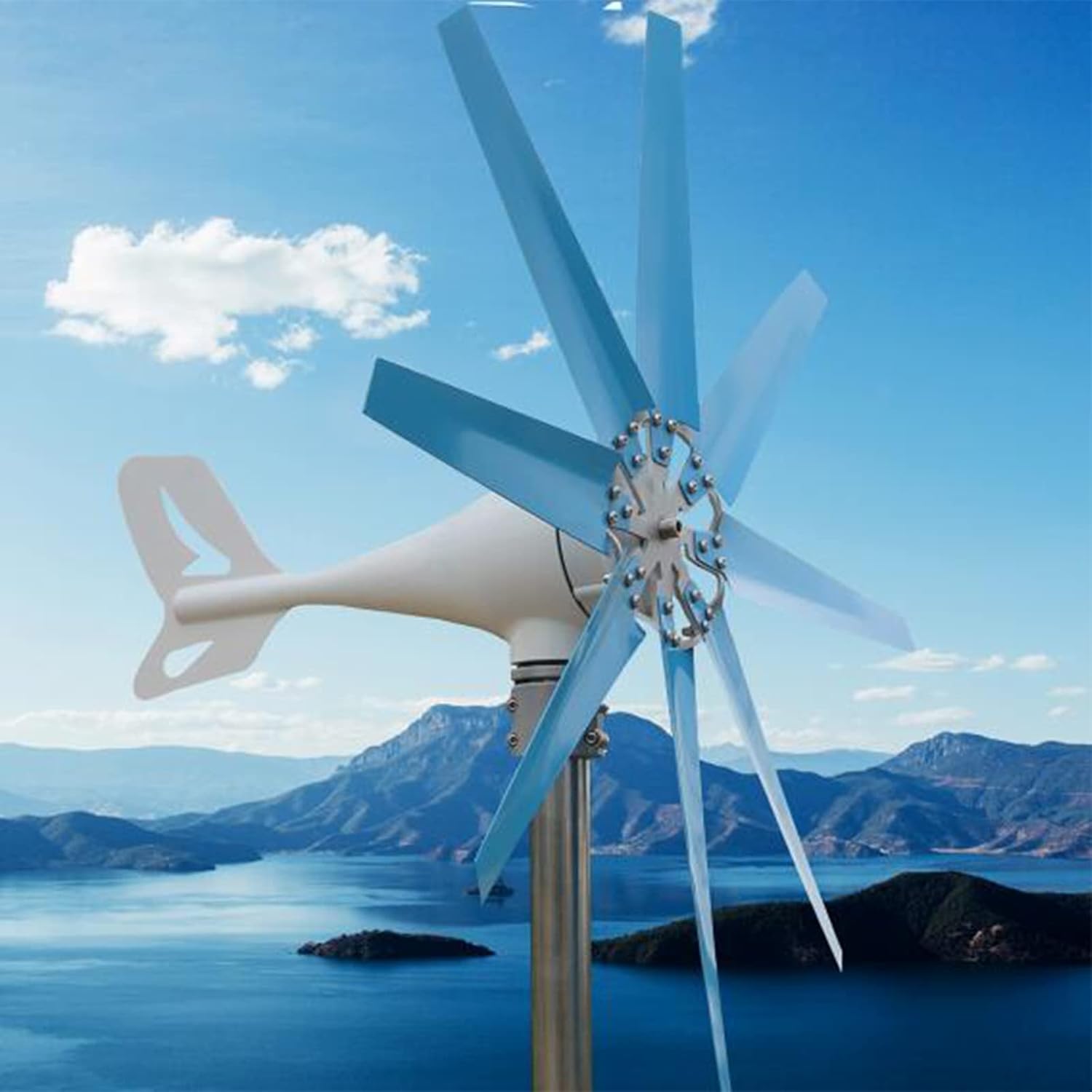 Wind Turbine Generator Kit, 16000W AC 12V 24V 48V 8 Blades Wind Turbine Generator Vertical Axis Wind Power with Controller for Home Boat Marine