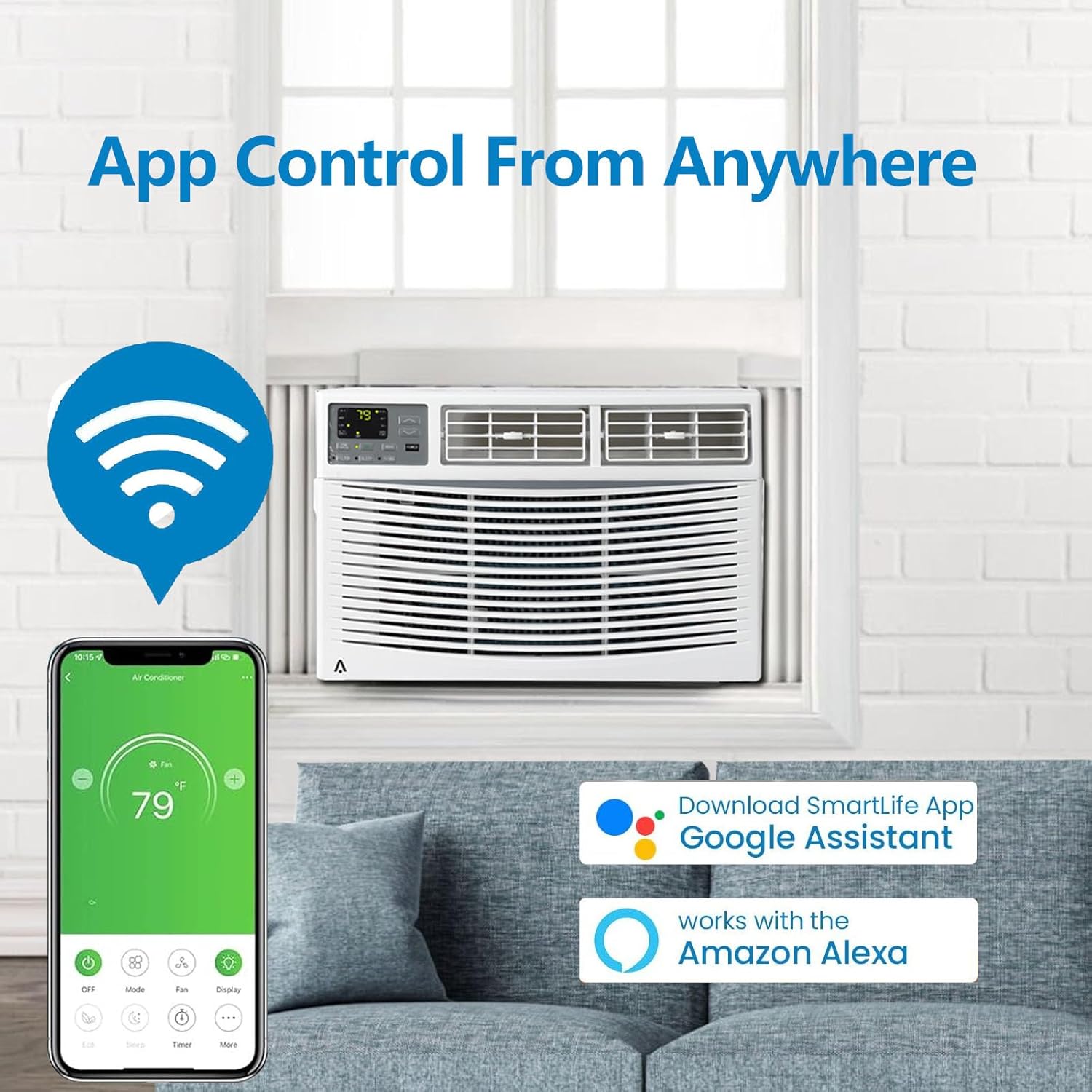 8000 BTU Window Air Conditioner with Wifi, Cools up to 650 Sq. Ft.,Smart Window AC Unit with Remote & App Control,3 Fan Mode,Sleep&ECO Mode,Washable Filter,for Bedroom Apartment Office,New R32
