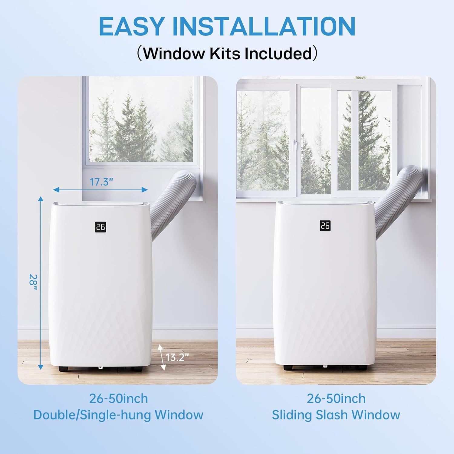 Portable Air Conditioners, 14000 BTU AC Unit for Rooms Up to 750 Sq.Ft. 3-In-1 Portable AC with Fast Cooling, Dehumidifier & Three Speed Fan, 24H Timer/Remote Control/Quiet, White LED Control Panel