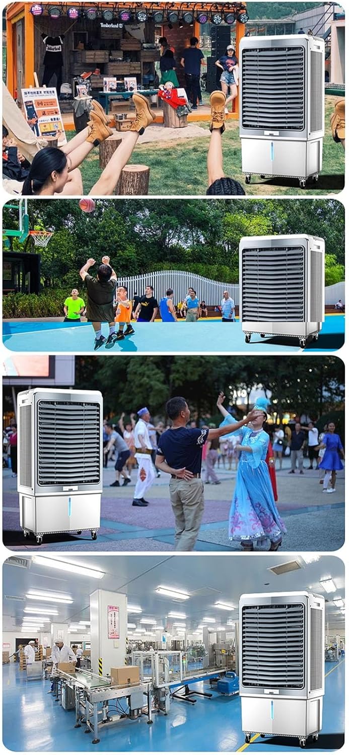 4 in 1 Evaporative Air Cooler, Swamp Cooler Air Conditioner with 3-Speed, Industrial Air Conditioning Fan with 80L Large Water Tank, 120° Oscillation, for Yard, Porch, Factory, Office, Commercial