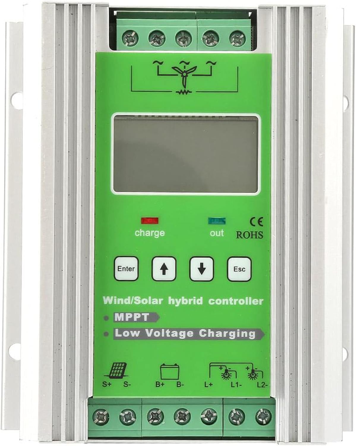 Wind Solar Hybrid Charge Controller MPPT Boost Charge 12V 24V Auto with LCD Display for Off Grid Solar Wind Power System (600W Wind Turbine 300W Solar)