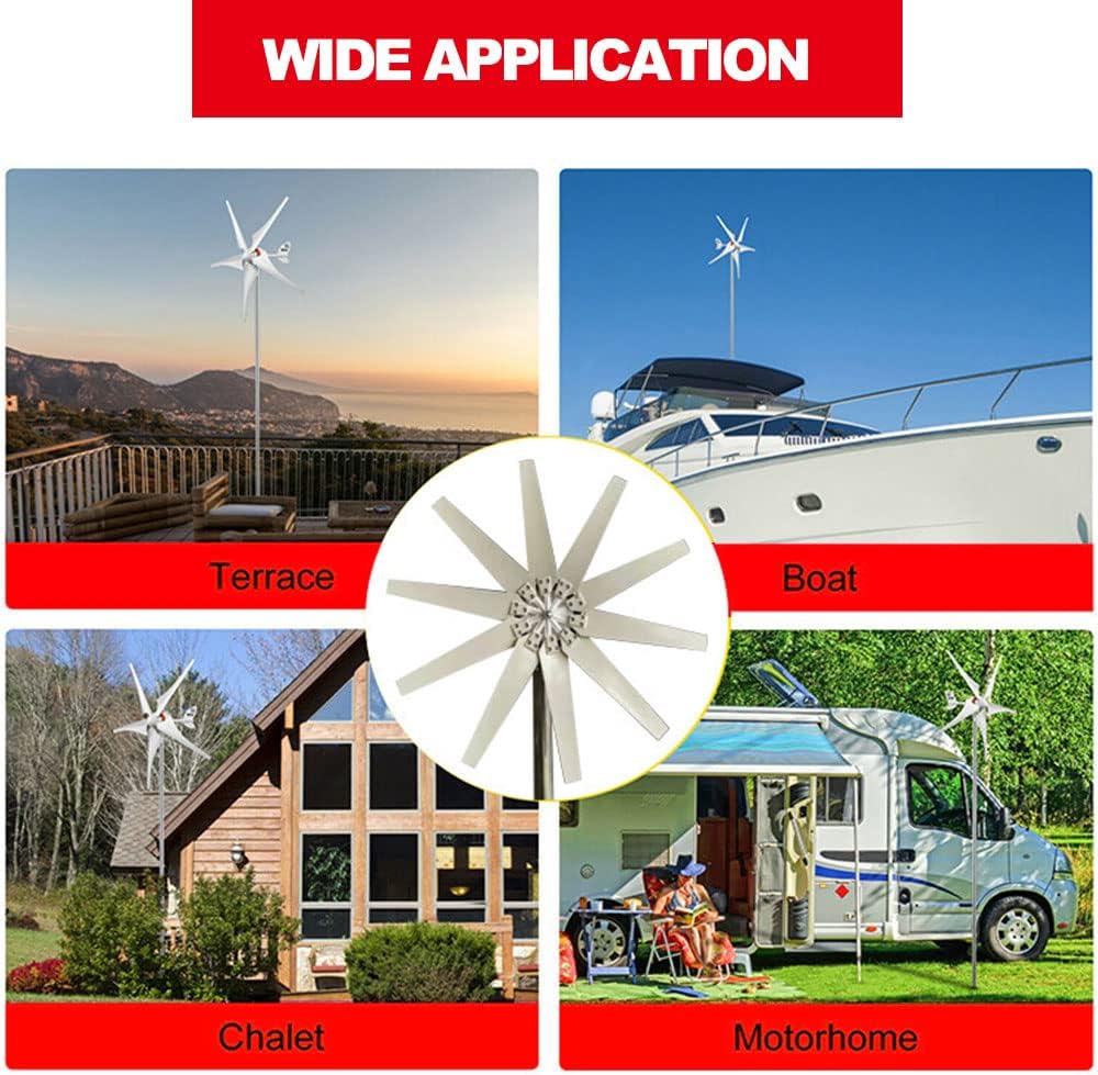 24v,14000W 2M/S Start Wind Speed Wind Turbine Power Generation,12V/24V/48V 10 Blades Wind Turbine Generator W/Charge Controller for Wind Solar System