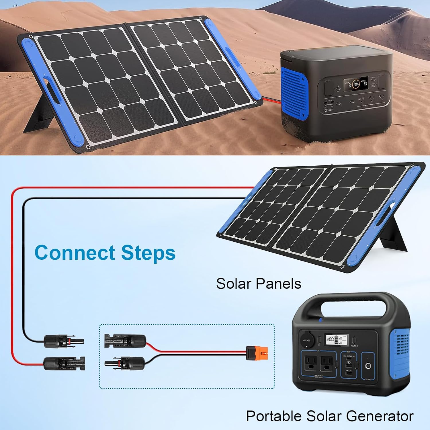 10AWG 30FT Solar to XT60i Extension Cable + 25FT Solar Panel Connectors to DC 8mm Adapter Cable