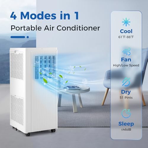 COSTWAY 4-in-1 Portable Air Conditioner, 10000 BTU Standing Air Cooler w/Fan & Dehumidifier, 24H Timer, Remote Control & Window Installation Kit, AC Unit Cools Rooms up to 350 Sq.Ft