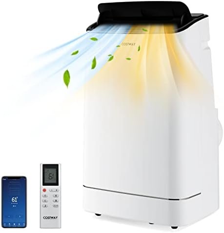 COSTWAY 15000 BTU Portable Air Conditioner, with Heat, Auto Swing 4-in-1 AC Unit for Rooms up to 800 Sq.Ft, with Built-in Dehumidifier, 24H Timer, Remote Control/APP Control & Window Kit(15000 BTU)