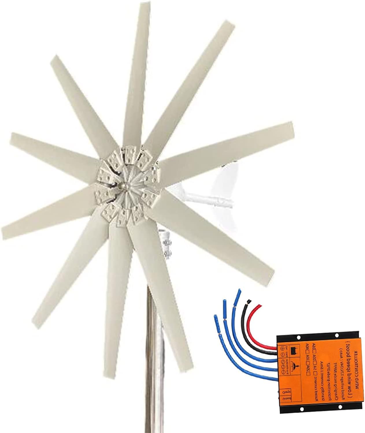 LiuSj JUnSt 8000W Noiseless Horizontal Wind Turbine Kit Small Portable 10 Blades Wind Turbine Generator with MPPT Controller for Home Use