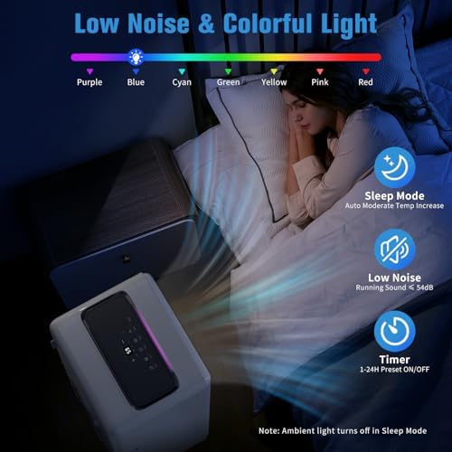 JINJUNYE Portable Air Conditioners 10,000 BTU 4-In-1 with 7 Color LED Light, Portable AC Unit Dry, Fan, Sleep Mode, Cool Room Up to 450 Sq.Ft, 24H Timer, Window Kit(Battery not Included)