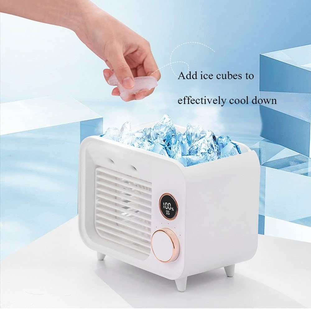 Portable Air Conditioner-2000mAh Rechargeable Personal Air Cooler with 5 Speeds, Quiet Mini Air Conditioner Fan, Desk Cooling Fan for Home, Bedroom, Travel, and Office (Color : White)