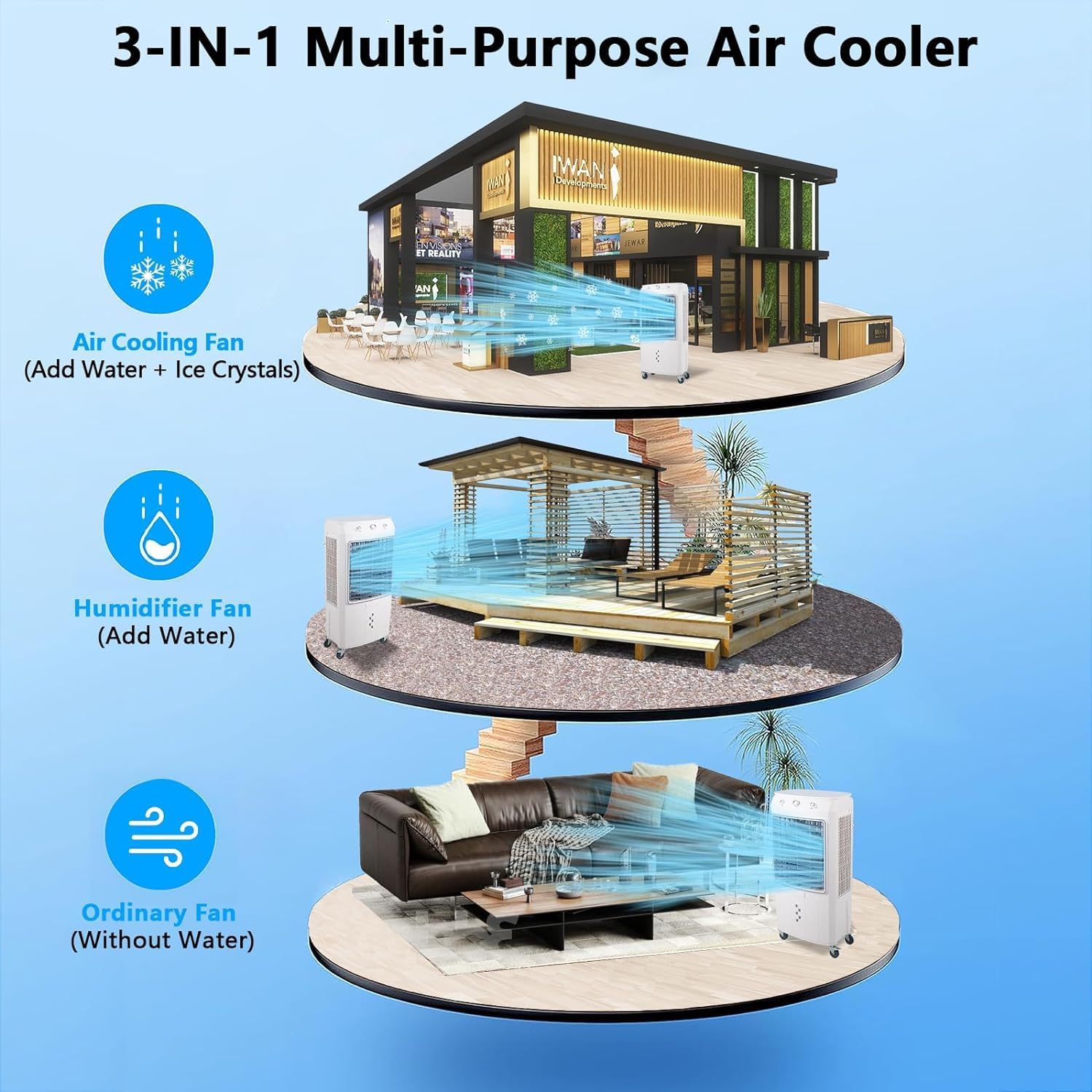 Evaporative Air Cooler, 4100CFM Swamp Cooler Air Conditioner with 4 Ice Packs & Remote Control, 3 Modes & Wind Speeds, 12H Timer, 8.4 Gallon Water Tank, for Outdoor, Indoor, Garage (15.8 Gallon)