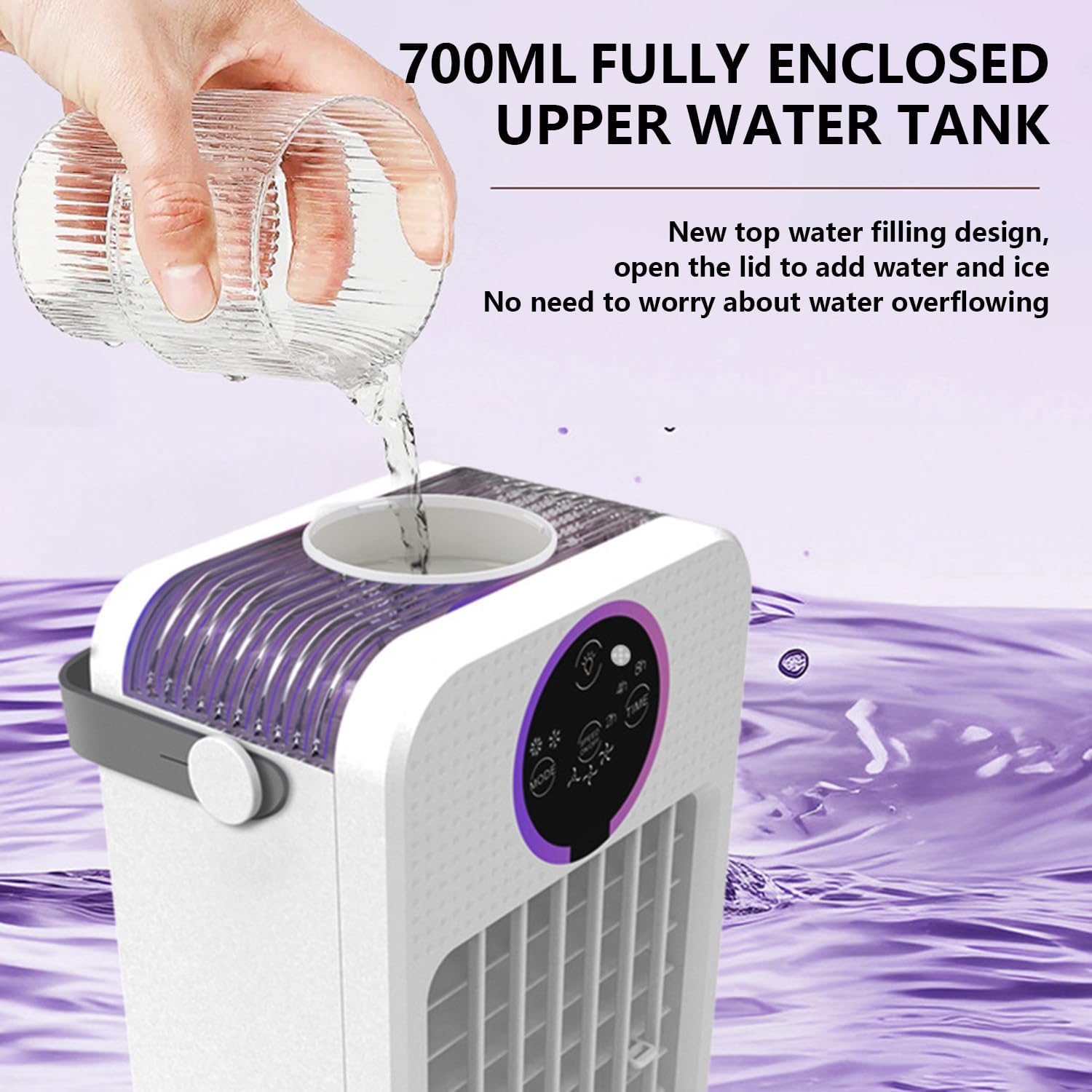 Dual Mode Water Air Conditioner, Aire Acondicionado Portatil, with 700ml Visible Water Tank and Colorful Touch Screen, 3-Speed Timing Speed Adjustment, Noise ≤50db