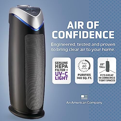 Germ Guardian AC4825 Air Purifier Bundle with FLT4825 True HEPA Replacement Filter, Quietly Filters Allergies, Pollen, Smoke, Dust, Pet Dander, Mold,Odors, UV Light Sanitizer Eliminates Germs, 22 in.