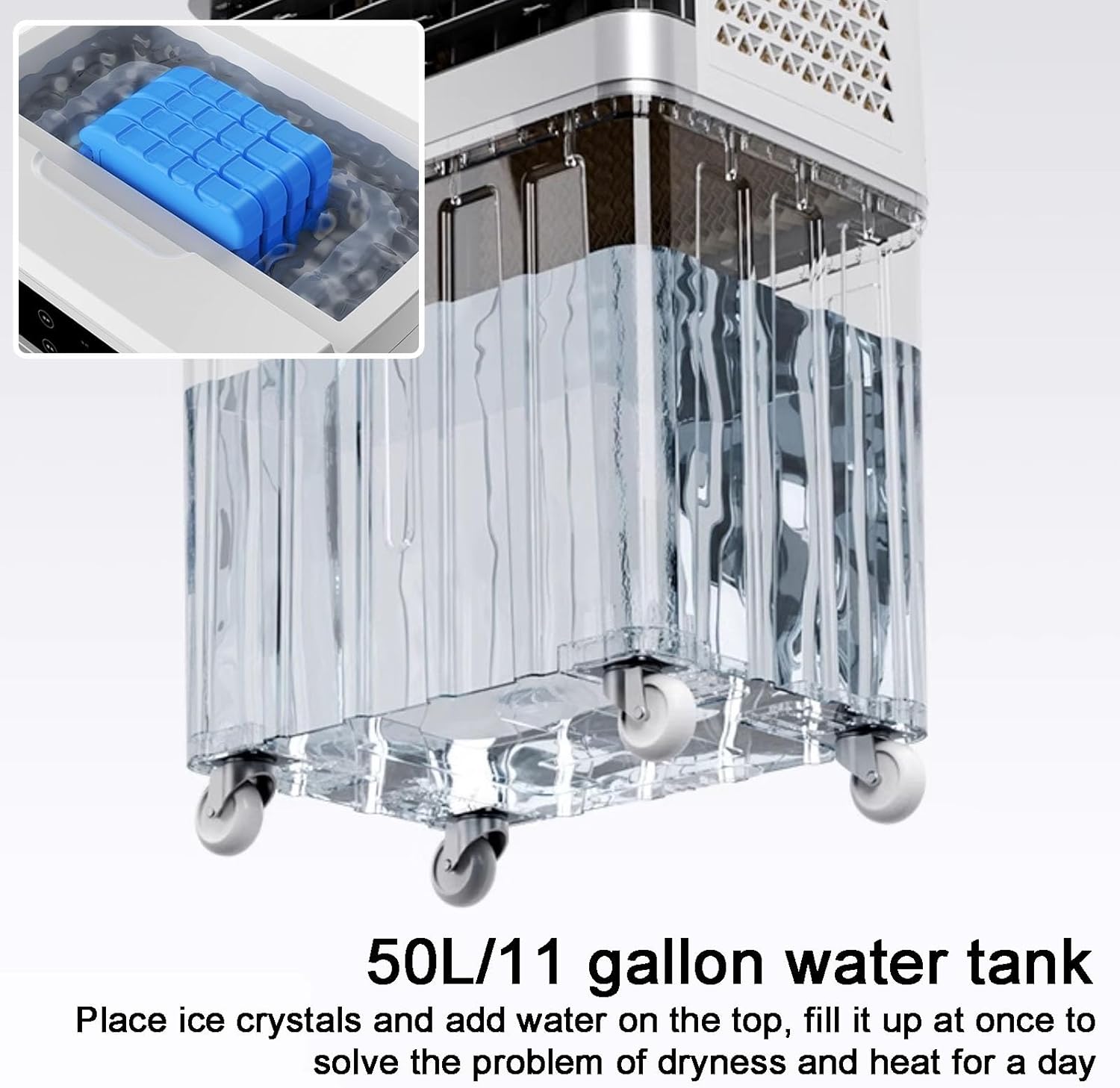 Portable Evaporative Air Cooler, Swamp Cooler with Knob, Portable Air Conditioner with 11 Gal Water Tank, 4 Ice Packs for Outdoor Indoor