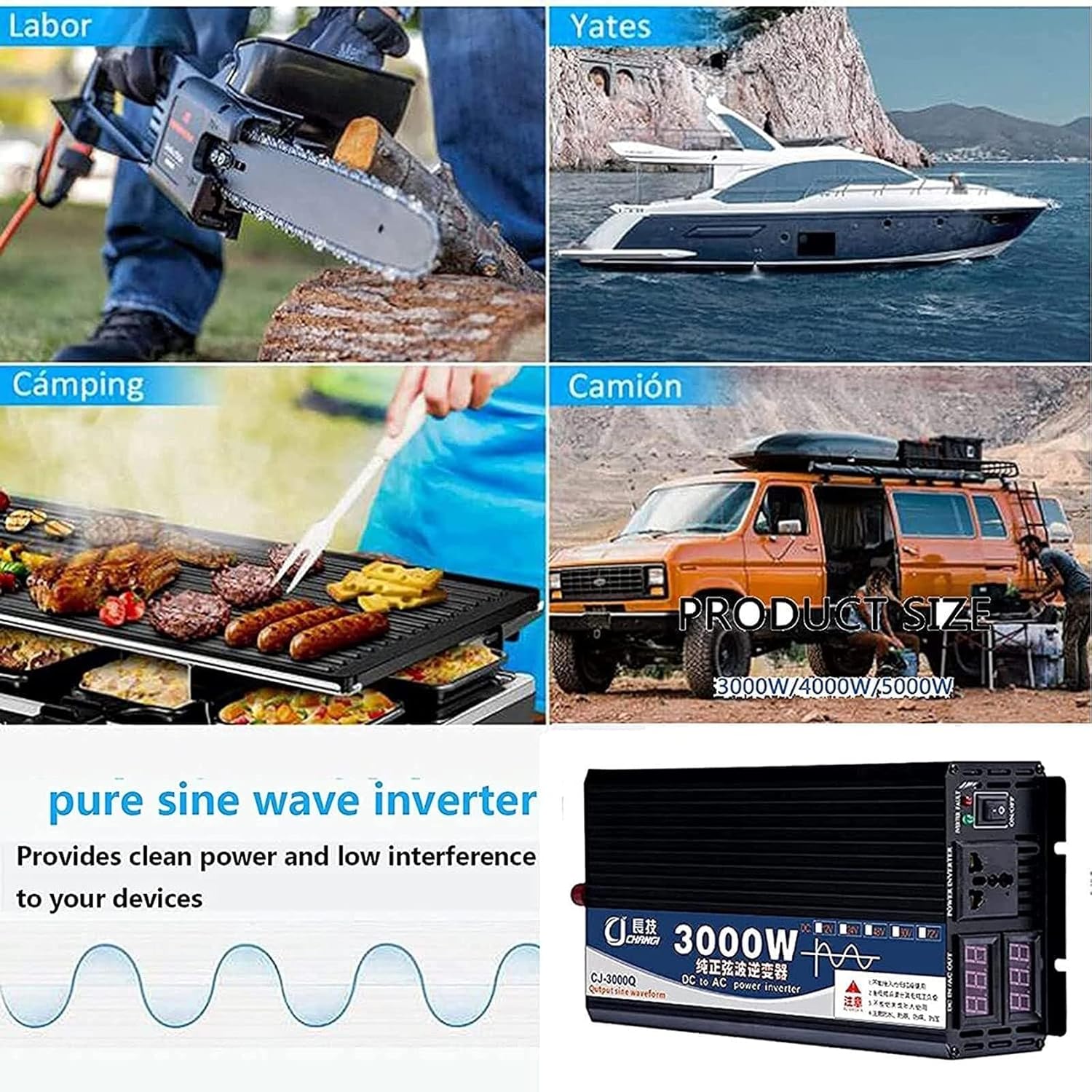 Power Inverter Pure Sine Wave Inveter 3000W 4000W 5000W 12V/24V/48V/60V DC to 110V/220V AC Car Inverter(12vto220v,3000W)