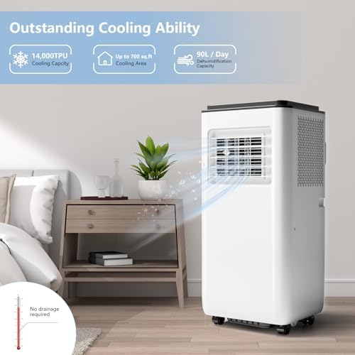 Portable Air Conditioner, 8000 BTU AC Unit for Rooms Up to 350 Sq.Ft with Remote Control and Digital Display, 3-In-1 Freestanding Air Conditioner with Cool, Dehumidifier and Fan Mode