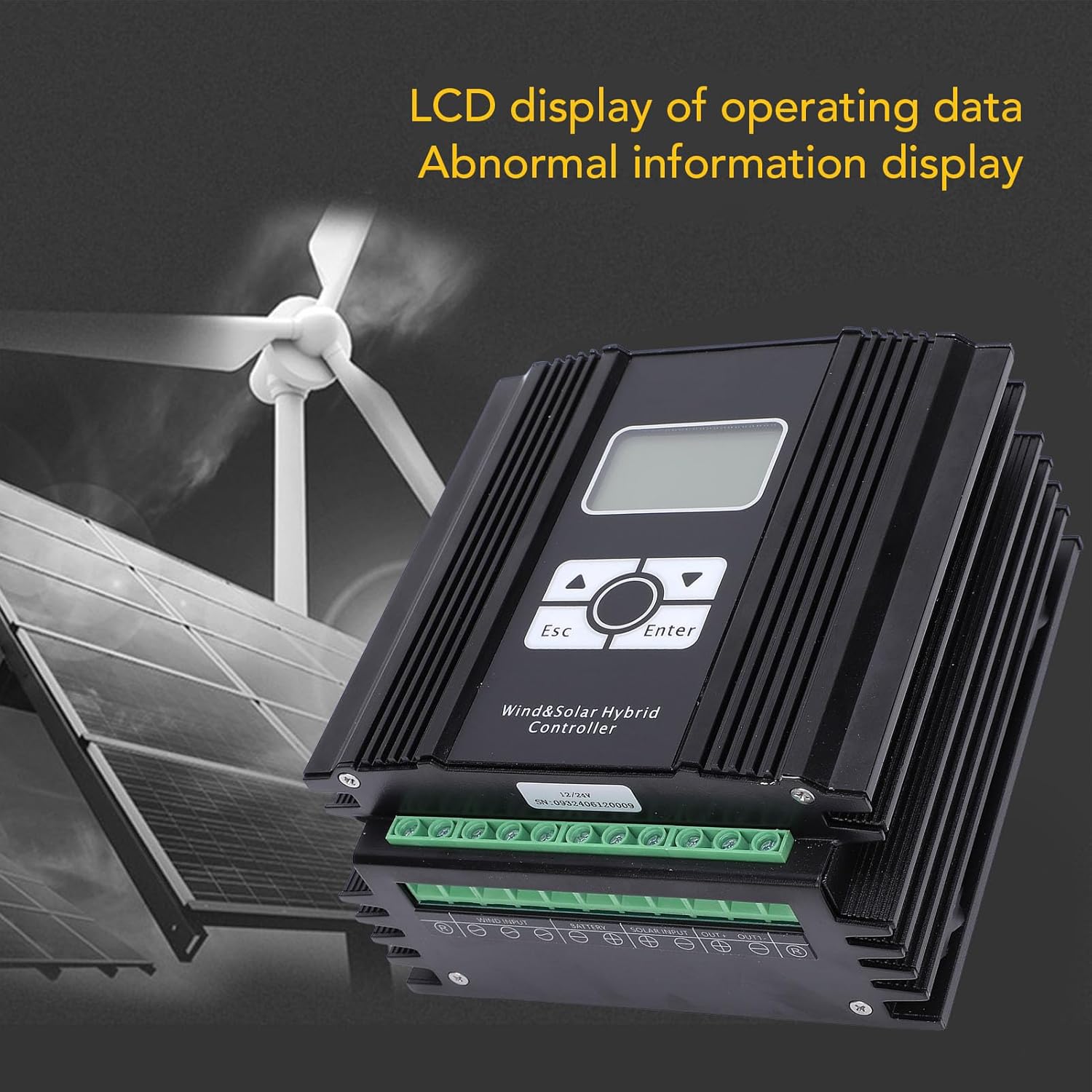 Garosa Wind Solar Charge Controller 12V/24V MPPT Hybrid Regulator with LCD Display Boost PWM Technology for Home Marine Street Light Systems (600W Fan)