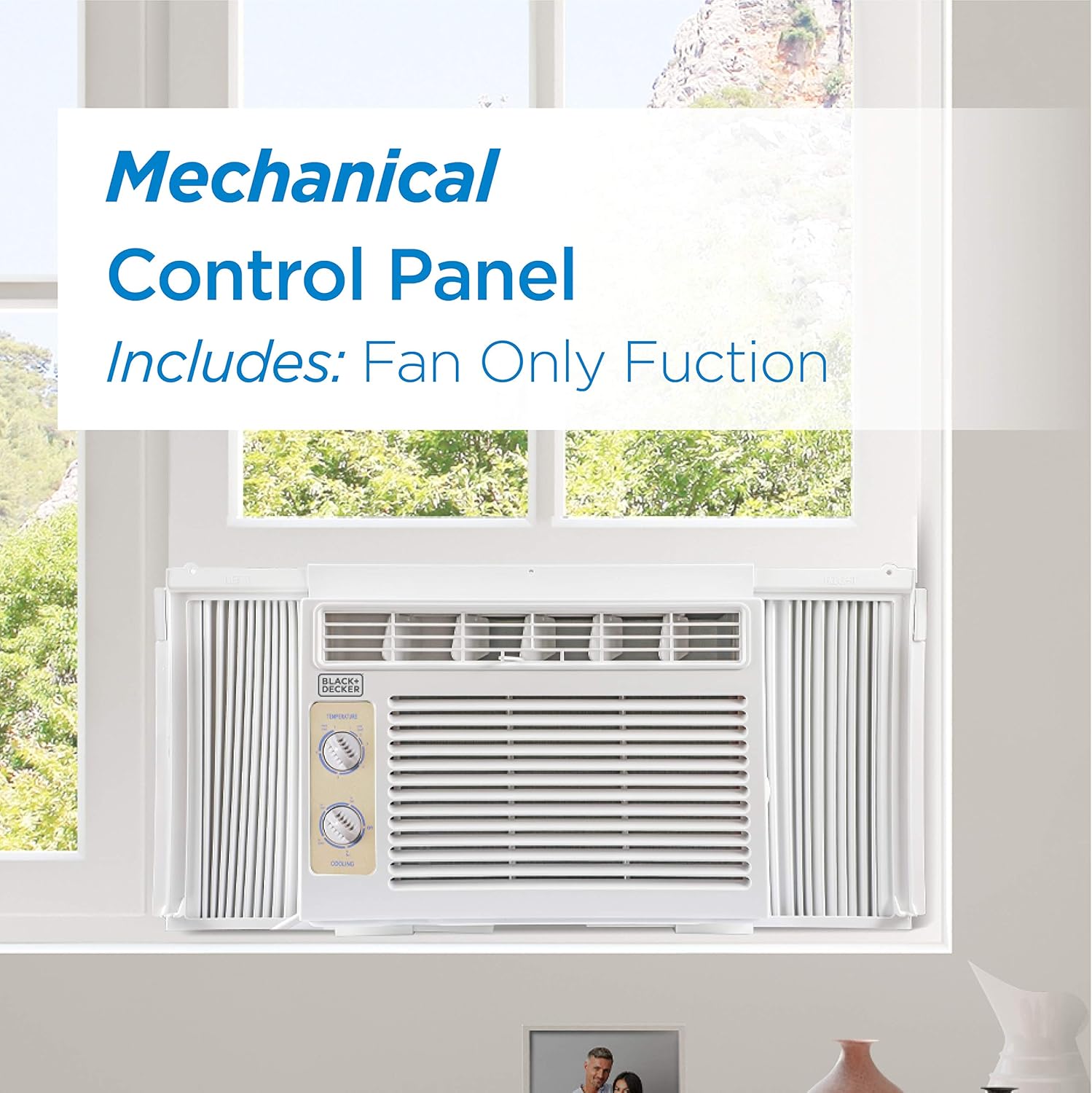 BLACK+DECKER Window Air Conditioner 5000 BTU, AC Window Unit Cools Up to 150 Square Feet, Window AC Unit with Mechanical Controls, Manual Fan Only and Cool Settings, BD05MWT6, White