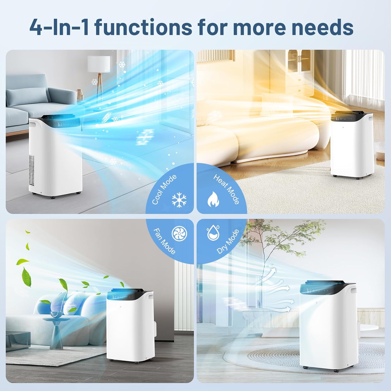 14000 BTU Portable Air Conditioner and Heater for Room up 700 Sq. Ft.,4-IN-1 Quiet Portable Ac Unit with Heater Dehumidifier Fan Function, Remote Control, Sleep Mode, 24H Timer (Black)