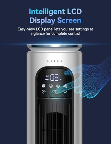 37 INCH Evaporative Air Cooler w/LED Display, Touch Control & 20FT Remote, 3 Modes & 3 Speeds Swamp Cooler Air Conditioner, 12H Timer for Auto-off, 70° Wider Oscillating Air Cooler for Room