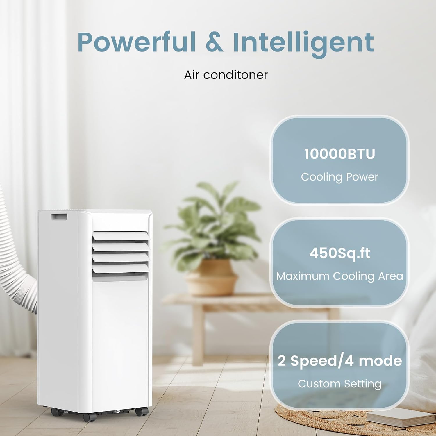 COWSAR 10,000 BTU Portable Air Conditioners with Remote, Portable AC Unit Cools Up to 450 Sq.ft, 4 Modes with Fast Cooling, Sleep Mode, 24H Timer for Bedroom, Room, Apartments, White