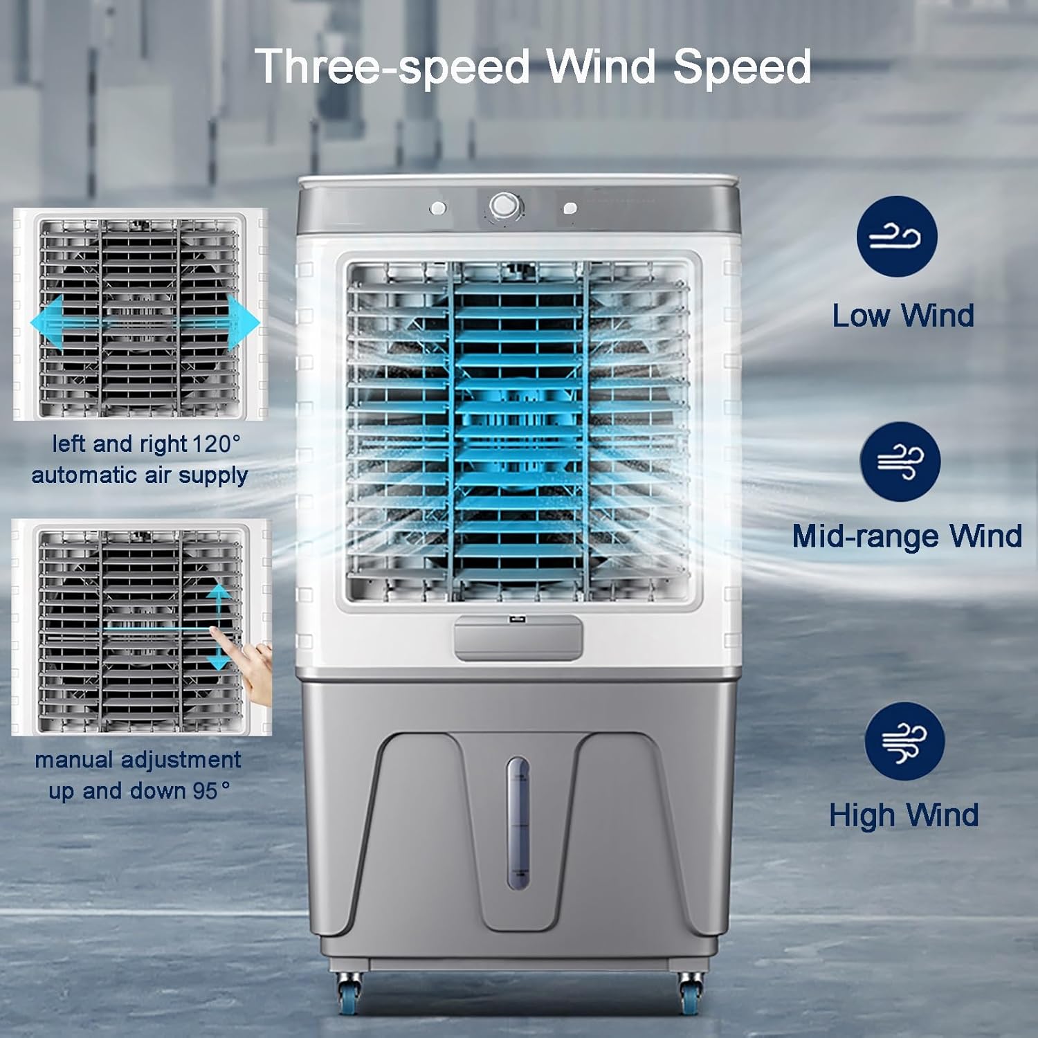 Air Coolers for Home 3 in 1 Portable Air Conditioner with 3 Speed, Evaportive Air Cooler, Humidifier, Ventilator, 120° Oscillation(Size:95cm/55L)