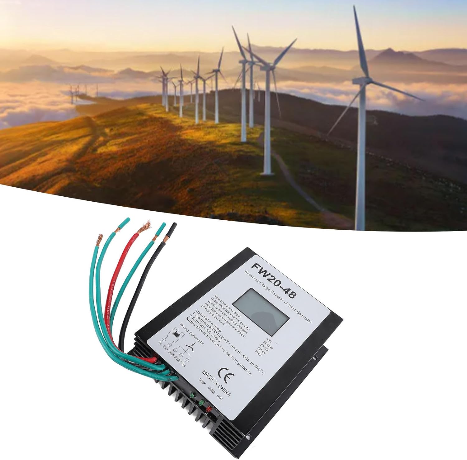 2000W Wind Turbine Charge Controller 48V IP67 MPPT Regulator with LED Display - Automatic Battery Charging & Overvoltage Protection for Home Wind Power Systems