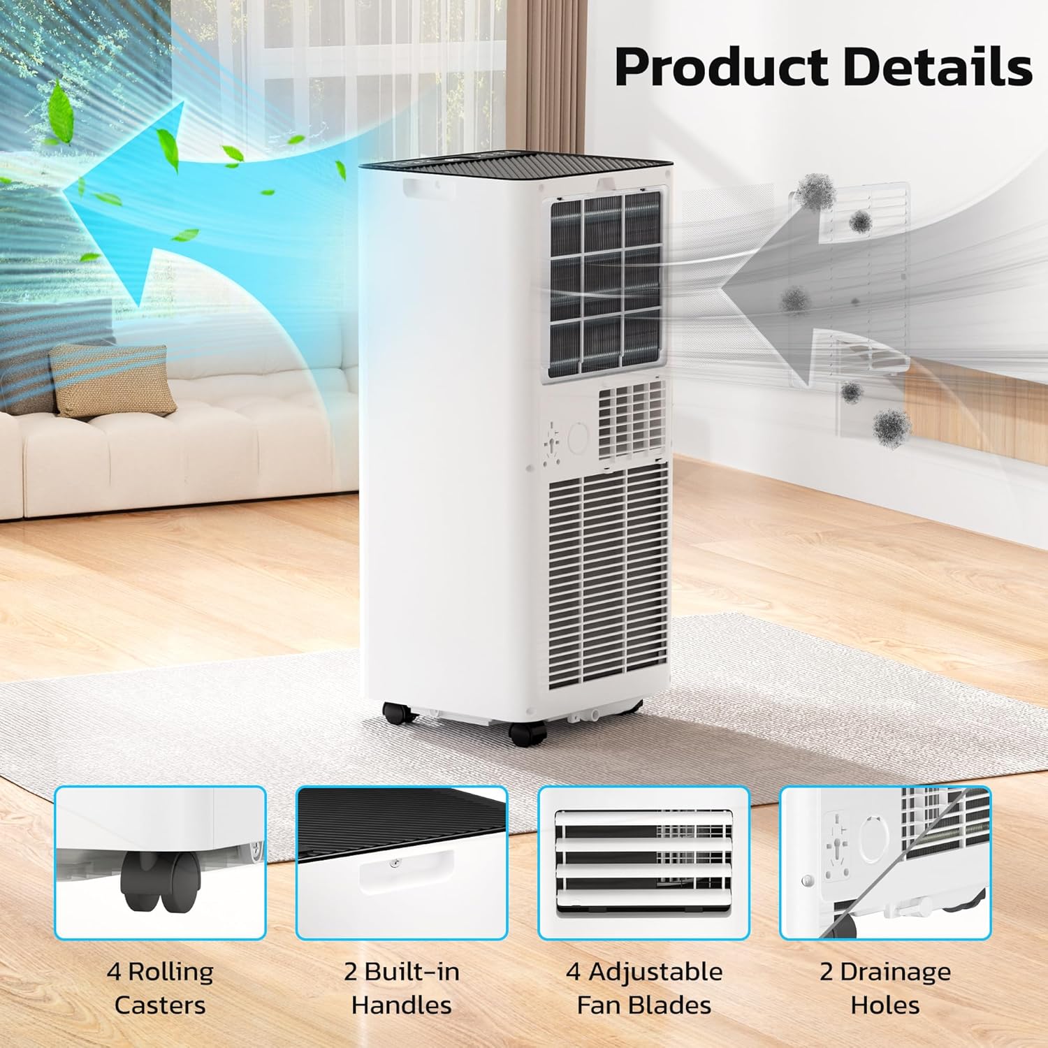 ZAFRO 8,000 BTU Portable Air Conditioners, 4 Modes Portable AC Unit with Fast Cooling/Energy Efficient/Remote/24Hrs Timer for Bedroom/Dorms/Indoor Rooms, White