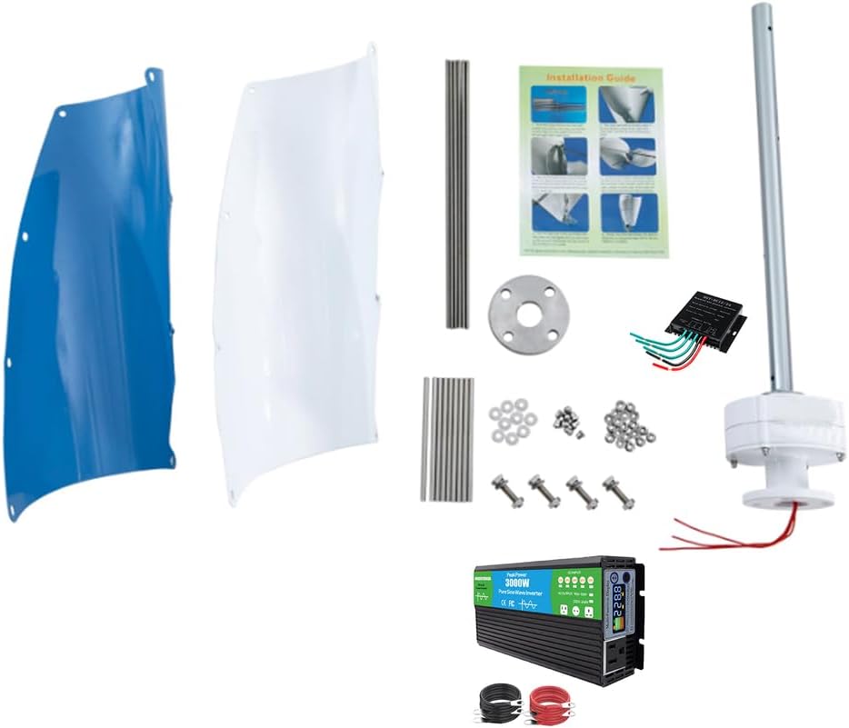 3000W No Noise Vertical Spiral Wind Generator Set 2 Blades with Mppt Controller 12V 24V 48V 220V Home Windmill Generator for Home, Camping & Street Lighting,48v