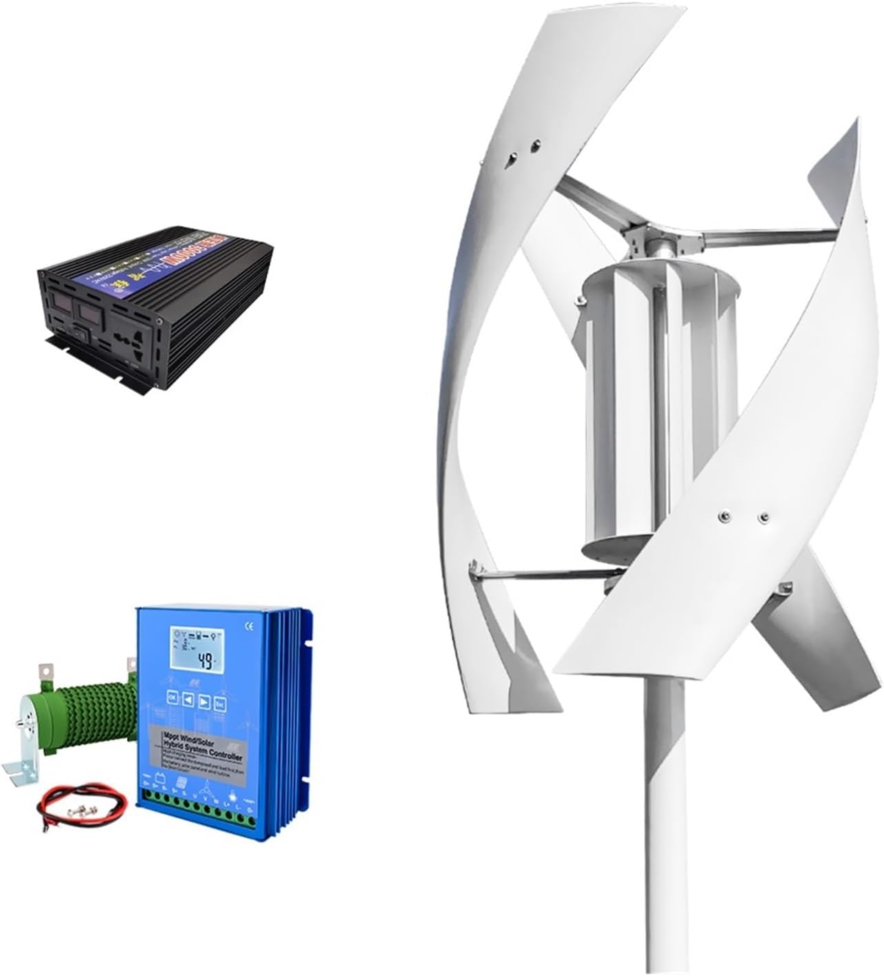 5KW Wind Turbine with Solar Panel Battery 5KW Vertical Axis Maglev Wind Turbine for Household Family with Controller Industrial Energy(MPPT Hybrid Control,12V)