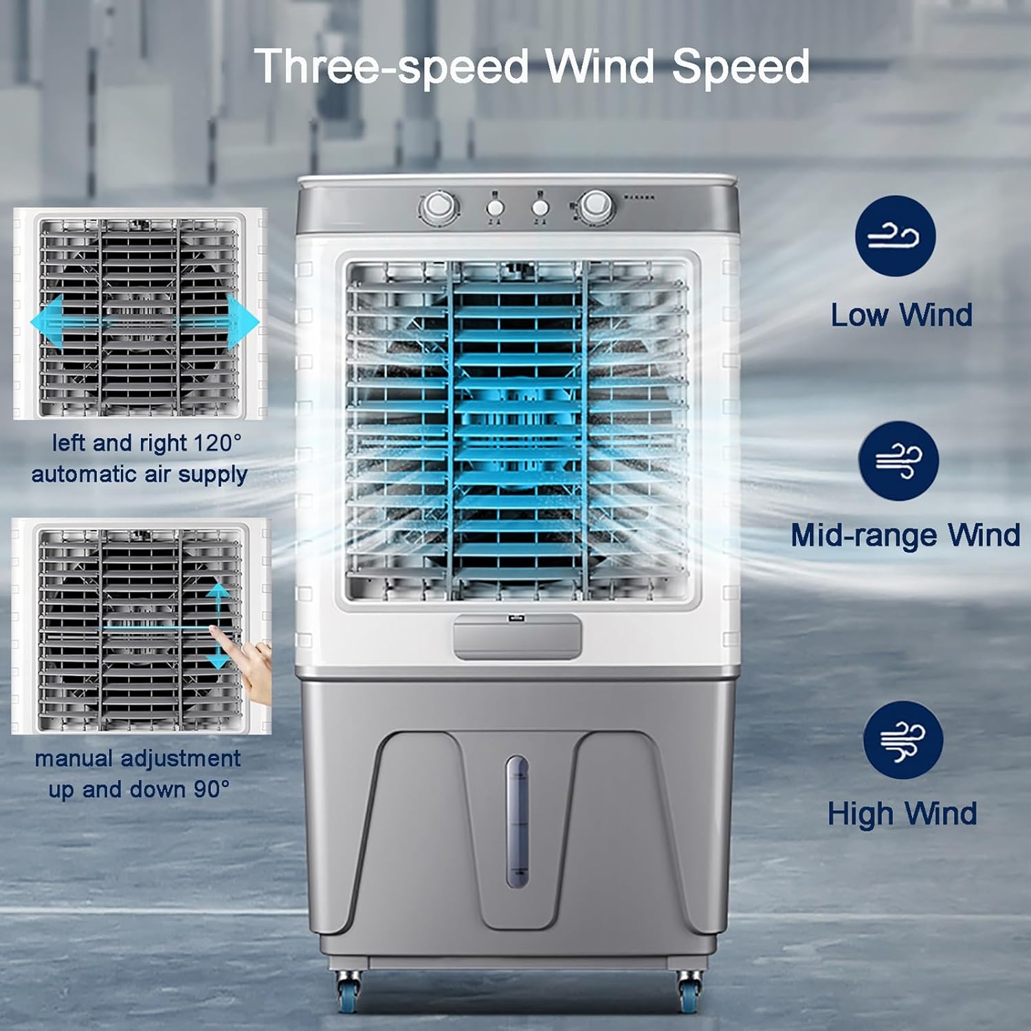 3 in 1 Portable Air Conditioner, Swamp Cooler, Evaporative Air Cooler Outdoor Cooling Fan, 120° Oscillating, 3 Speed for Patio Garage Industry Commercial Use(44.5x34x85cm/18x13x33inch)