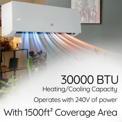 PG Split System Air Conditioner 30,000 BTU Heat Pump, 17 SEER Ultra Energy Efficient, Quiet Operation, Indoor & Outdoor Units, 240V, Wi-Fi Smart Control
