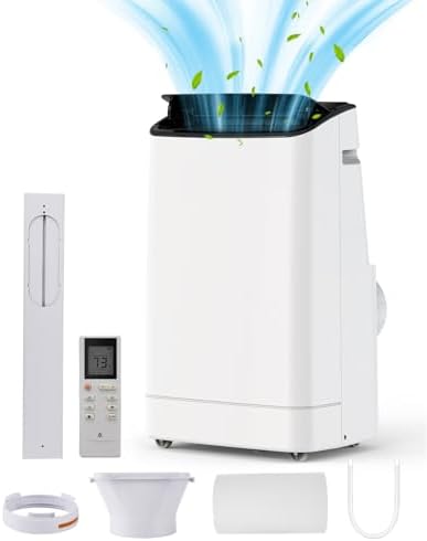 14000 BTU Portable Air Conditioner for Room Up 750 Sq. Ft. 3-In-1 Quiet Portable AC Unit with Dehumidifier & Fan Function, Remote Control, Sleep Mode, 24H Timer, White