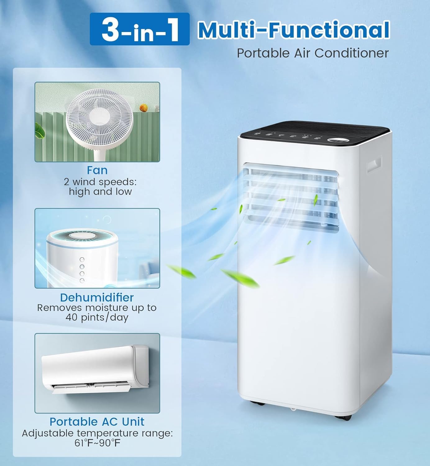 ARLIME Portable Air Conditioners, 8000 BTU Air Unit w/Built-in Dehumidifier, 24H Timer, Smart Sleep Mode, LED Touch Panel & Window Kit for Rooms up to 250 Sq.Ft