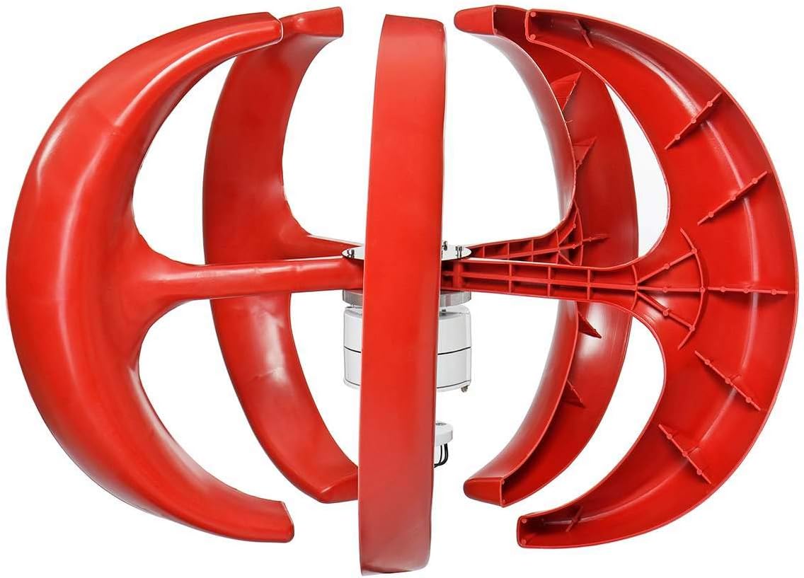 2000W 12/24V Lantern Blade Wind Turbines Generator Vertical Kit with Charge Controller Home Use Power Supply Generator,Red,24v