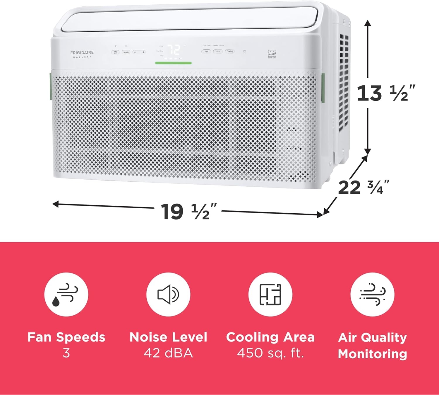 Frigidaire Gallery 10,000 BTU Smart Inverter Window Air Conditioner with Wi-Fi, Energy Star Most Efficient Certification & Indoor Air Quality Monitoring, Cools Up to 450 Sq. Ft., Ultra Quiet, White