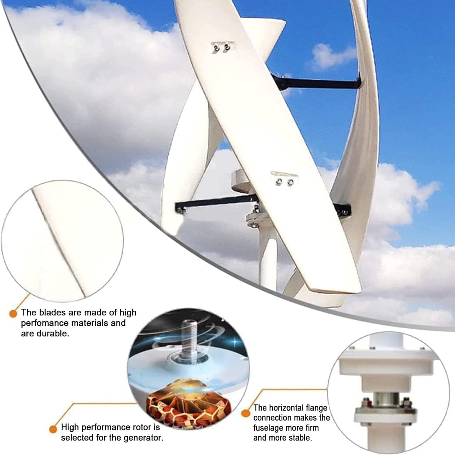 Vertical Axle Wind Turbines with MPPT Controller, 6000W 8000W 9000W 10000W No Noise Vertical Magnetic Levitation Upright Wind Turbine, 12V 24V 48V 220V with 3 Blades for Home Use (6000W, 24V)