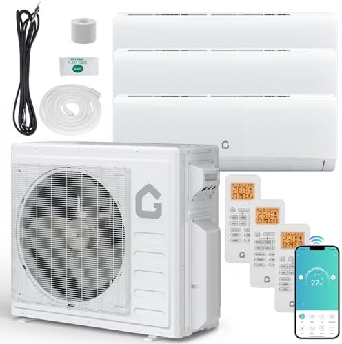 28K BTU 20 SEER2 3 Zone Mini Split AC/Heating System, Ductless Split Air Conditioner, 9000 + 12000 +12000BTU with Wifi, No Copper Tube Line Set Included-208-230V