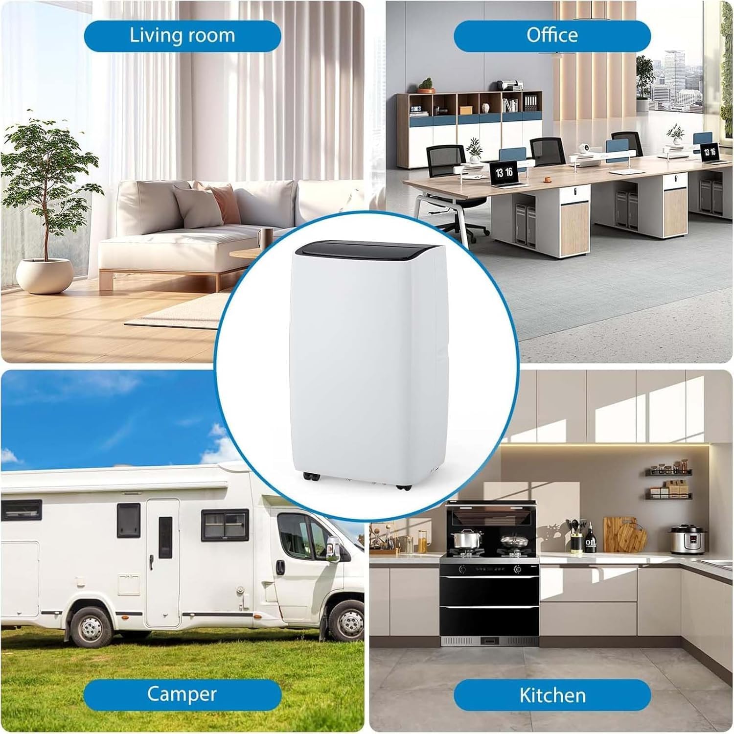 12,000 BTU Portable Air Conditioner, 3-In-1 Cool, Fan, Dehumidify Modes, Cools up to 700 sq.ft, Quiet AC Unit with LED Display, with Remote Control, 24 Hour Timer for Room, Dorm, Office