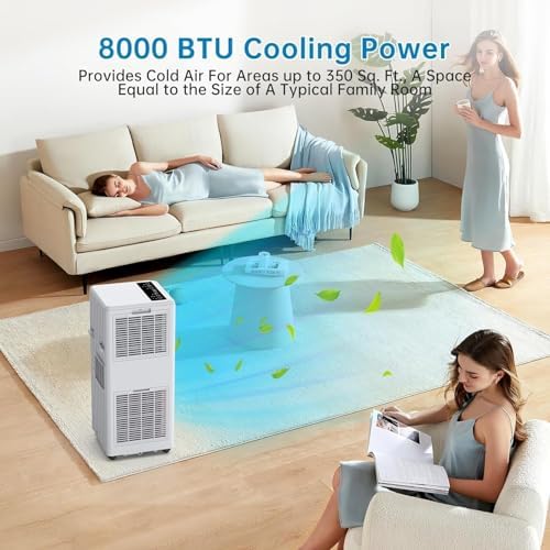 Portable Air Conditioner, 8000 BTU Portable AC Unit Cooling Up to 350 Sq.Ft, 3-In-1 Air Conditioner with Fan & Dehumidifier Mode, Remote Control, LED Display, 24 Timer for Bedroom, Living Room, Office