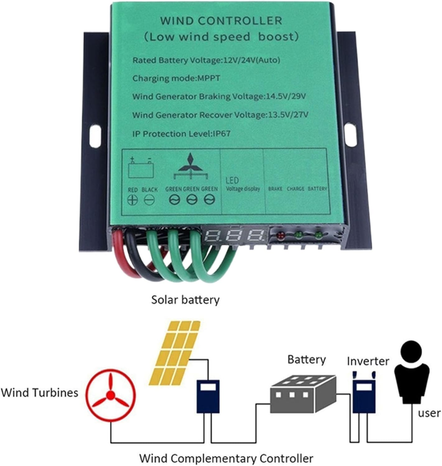 220V,Efficient 6000W Waterproof MPPT Charge Controller,DC12V 24V 48V IP67 Wind Turbines Generator Battery Charge Controller Regulator